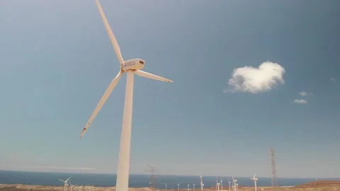 Windmill stopped. Blue sky with a white cloud. Arico. Tenerie. Drone. Stock-Footage 158435105