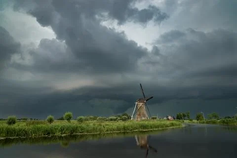 Windmill with Stormy Sky Stock Photos