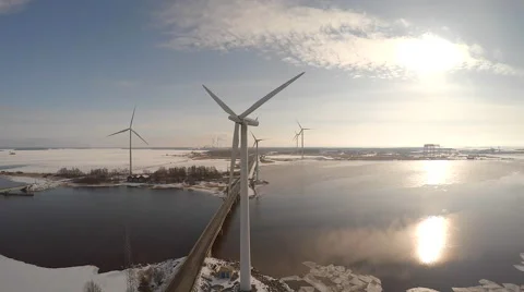 Windmill, sun backlit, 4K drone footage, Skandinavia Pori Stock-Footage 60743173