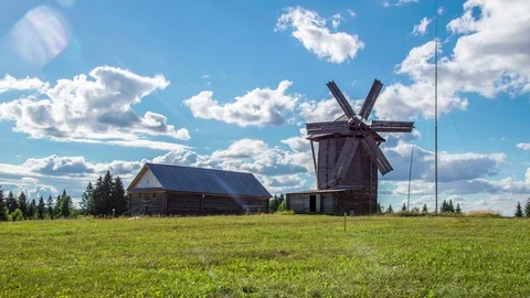 Windmill sunny cloudy weather Windmill Stock Footage 73865890