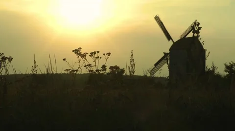 Windmill at sunset Stock Footage 53821535
