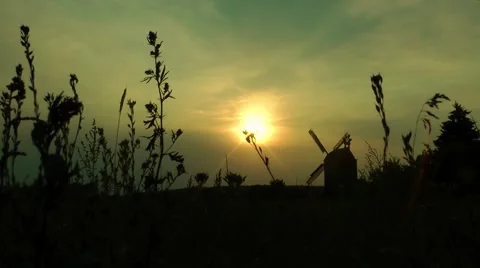 Windmill at sunset Stock Footage 53821665