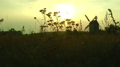 Windmill at sunset Stock Footage 53821667