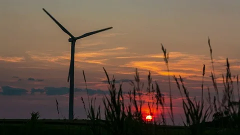 Windmill Sunset Stock Footage 82390189