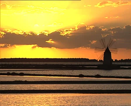 WINDMILL at sunset medium shot Video stock 24718781