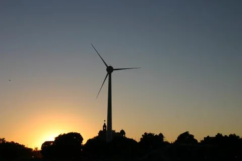 Windmill at sunset Stock Photos