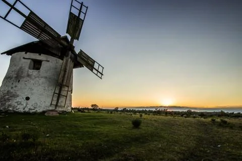 Windmill at Sunset Stock Photos