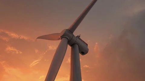 Windmill in sunset with spinning wheels 4K UHD Stock Footage 230157295