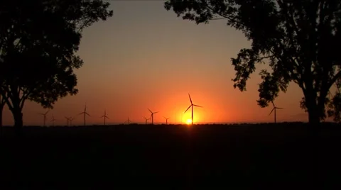 Windmill sunset wide horizon trees Stock Footage 5763854