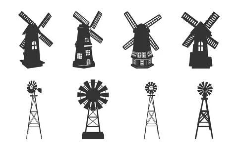 Windmill svg, Windmill silhouette, Windmill clipart, Old windmill silhouette Stock Illustration
