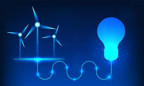 Windmill technology has an electrical plug that connects to a light bulb. R.. Stockillustratie