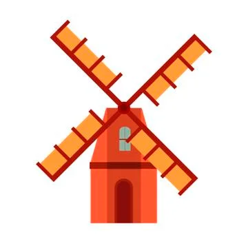 Windmill technology industry vector front view. Environmental wind farm field Illustrazione stock
