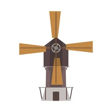 Windmill technology industry vector front view. Environmental flat power wind Illustrazione stock