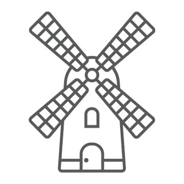 Windmill thin line icon, farming and agriculture 스톡 일러스트