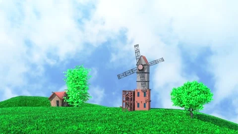 The windmill, toon mill loop render 3d Stock Footage 276421360