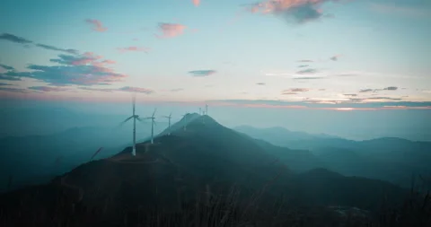 Windmill on the top of the mountain Stock Footage 129066358