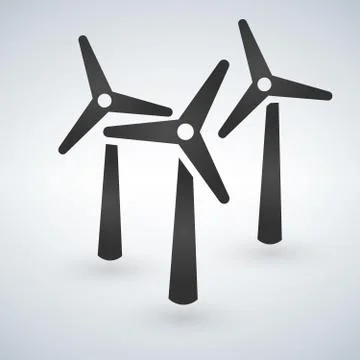 Windmill turbine icon. Drop shadow silhouette symbol. Wind eco energy. Vector Stock Illustration