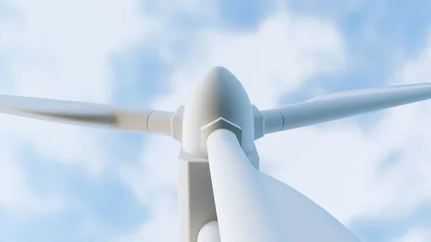 Windmill turbine low Angle and blue sky cloud loop background Stock Footage 253177797