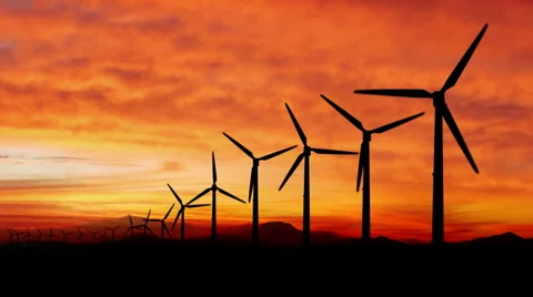Windmill Turbines Create Clean, Green Wind Energy Stock Footage 1043262