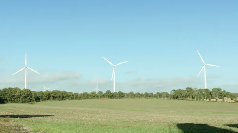 Windmill turbines field. Clean wind energy. Stock Footage