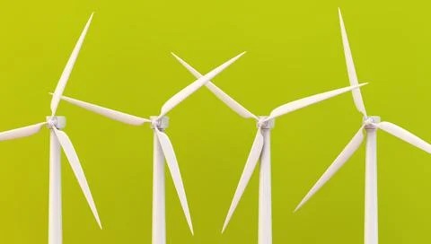 Windmill turbines on green background Stock Illustration