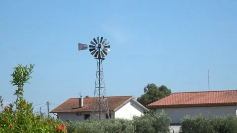 Windmill in a Tuscany farm Stock Footage 296994542