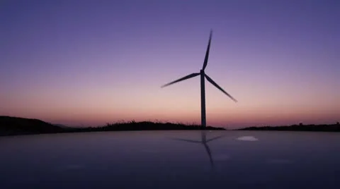 Windmill in twiglight with reflection Stock Footage 23373518