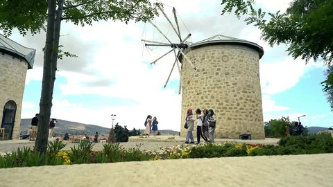 A Windmill under the white clouds Stock Footage 93512925