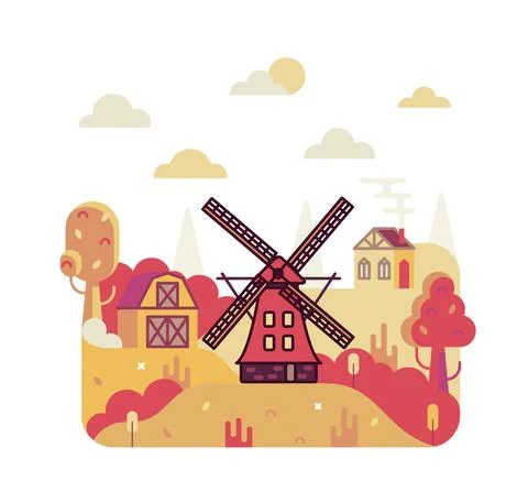 Windmill - vector cartoon illustration in flat stile Stock Illustration