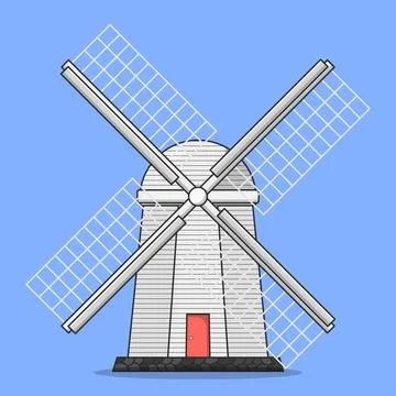 Windmill Vector Icon Illustration with Outline for Design Element, Clip Art.. Illustrazione stock