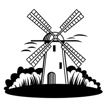 Windmill-vector-illustration-flat-nature-design-(1) Stock Illustration