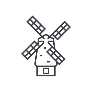 Windmill vector line icon, sign, illustration on background, editable strokes 스톡 일러스트