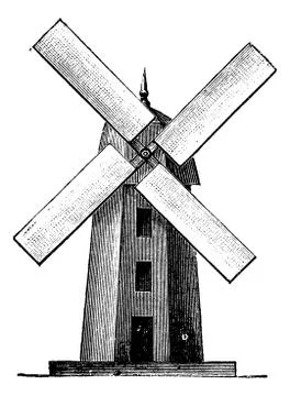 Windmill, vintage engraving Stock Illustration