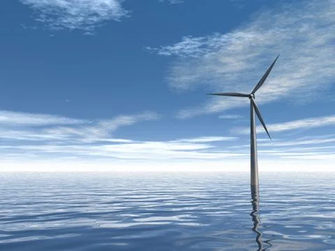 Windmill at water - 3d illustration Illustrazione stock