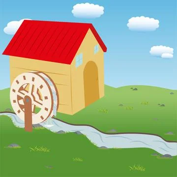 Windmill with water. Vector Windmill Stock Illustration