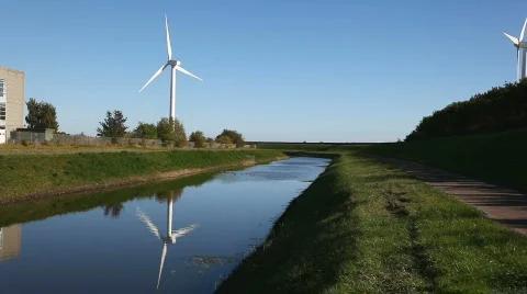 Windmill in watermirror Stock Footage 875438