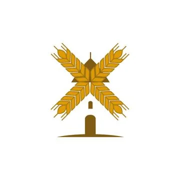 Windmill Wheat Logo - Flour Mill and Bakery Symbol 库存插图
