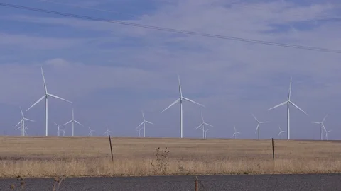 Windmill Wide Car Drives By Stock Footage 95703152