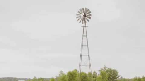 Windmill Wider Shot Trees Spinning Stock Footage 219225084