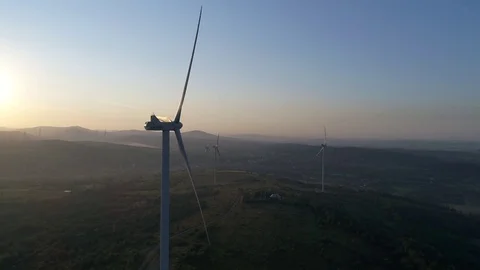 Windmill ,Wind power technology - Aerial drone view on Wind Power Video stock 80662096