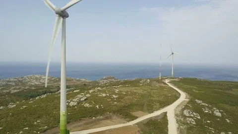Windmill / Wind power technology - Aerial drone view on Wind Power Vídeo Stock 81484105