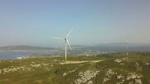 Windmill / Wind power technology - Aerial drone view on Wind Power Vídeo Stock 81484447