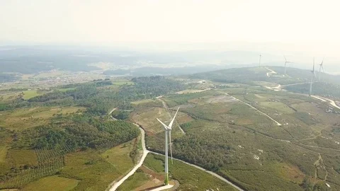 Windmill / Wind power technology - Aerial drone view on Wind Power Vídeo Stock 81484795