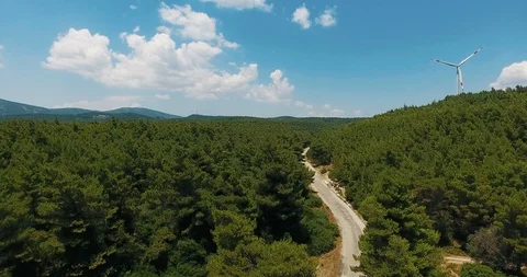 Windmill / Wind power technology - Aerial drone view on Wind Power, Turbine Stock Footage 91976069