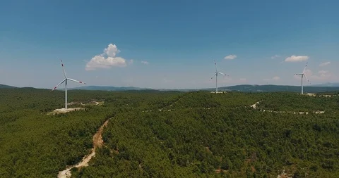 Windmill / Wind power technology - Aerial drone view on Wind Power, Turbine Stock Footage 91976426