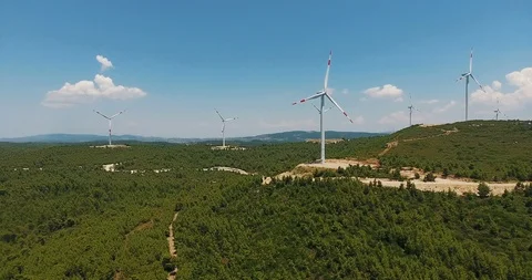 Windmill / Wind power technology - Aerial drone view on Wind Power, Turbine Stock Footage 91976557