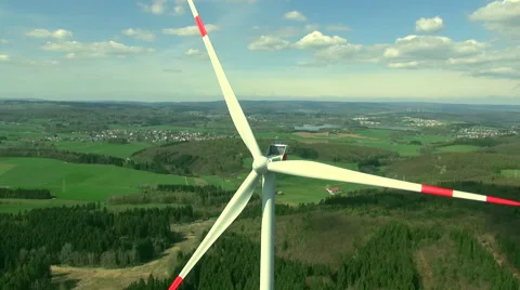 Windmill, Wind turbine: drone flight, beautiful landscape, closeup Stock Footage 40112575