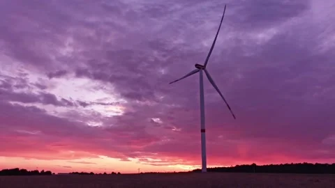 Windmill - Wind Turbine At Red Sunset Stock Footage 162137017