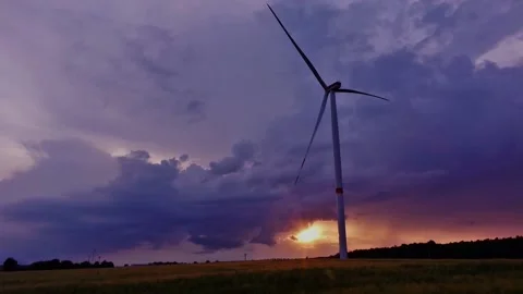 Windmill - Wind Turbine At Sunset - 50x Time Lapse Stock Footage 162136914