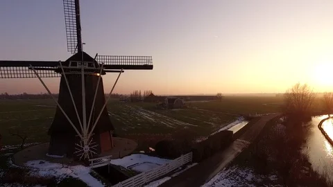 Windmill in the winter Holland Video stock 76700552